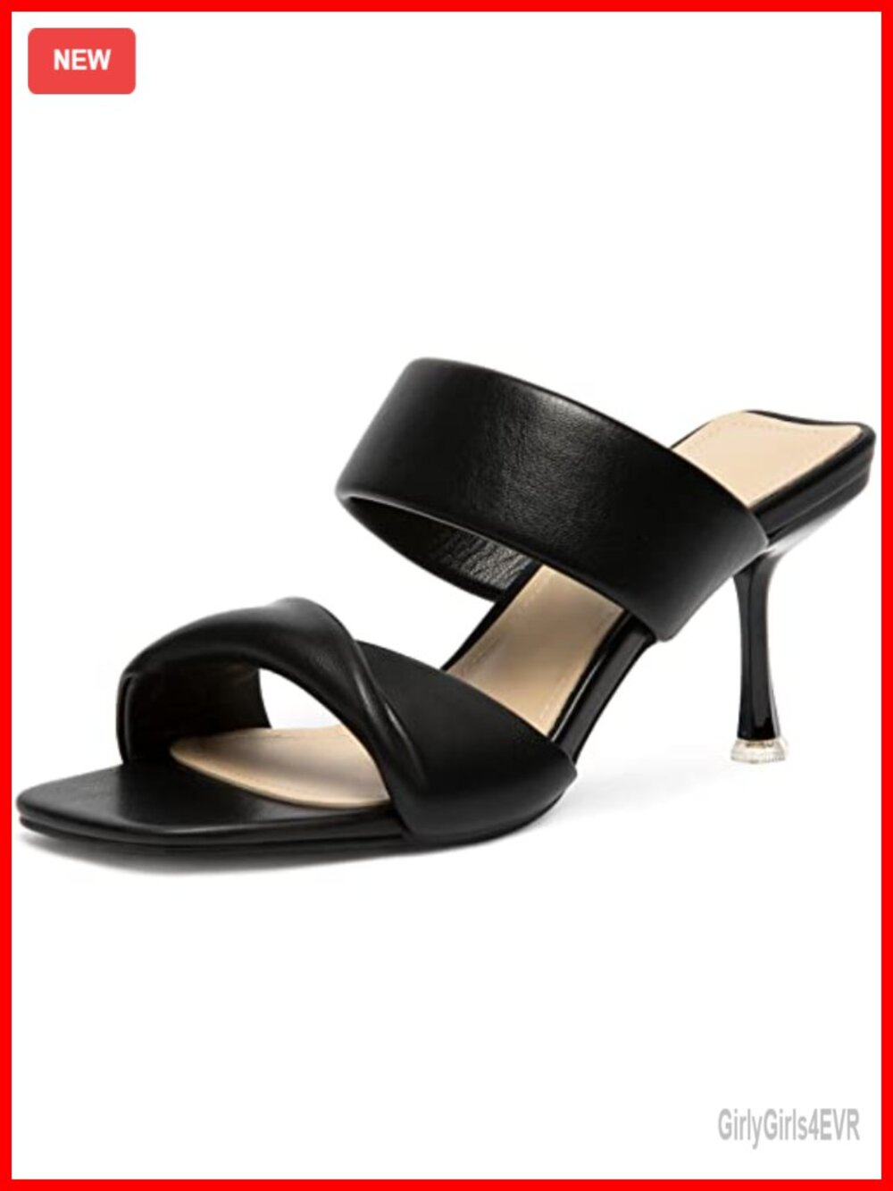 Women's Kitten Heel Slide Sandals Two Strap Square Open Toe Slip On Mules